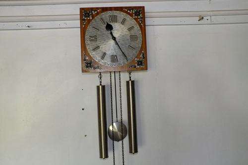Junghans German Wall clock 2 weight Pewter dial on wood Bell strike Great running cond