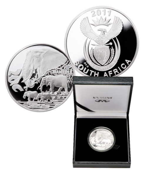 2011 Peace Park Series 1 Oz Silver Proof Coin 20c (Elephant) in SAM box with COA