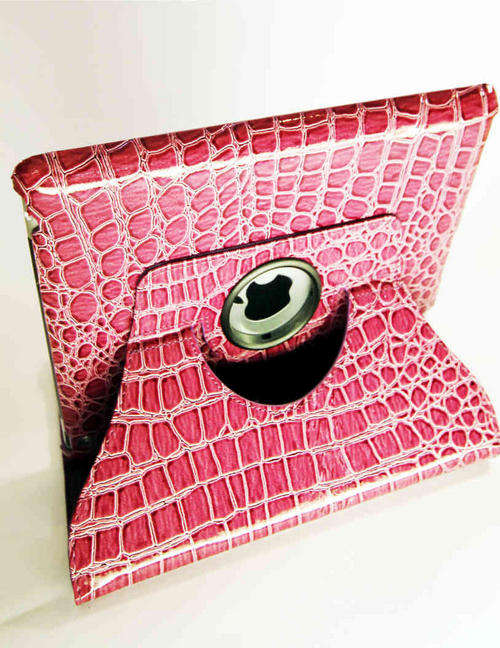 360 Rotating iPad Protective Cover fro iPad 3 - Plum-Colour / Croc-Skin Texture