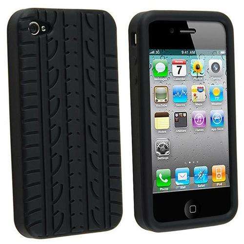 iPhone 4/4s Black Tyre Design - Silicon Cover << Free Screen Protector>>