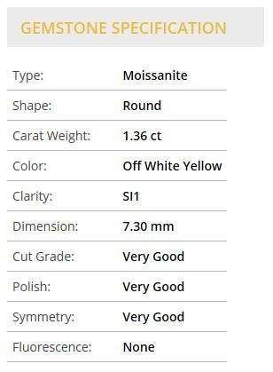 Huge 1.36 ct 7.30 mm SI1 Off White Yellow(Greyish tint) Round cut Loose Moissanite