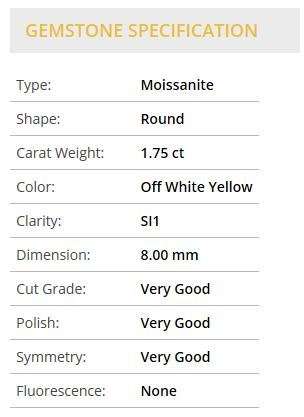 Huge 1.75 ct 8.00 mm SI1 Off White Yellow Round cut Loose Moissanite