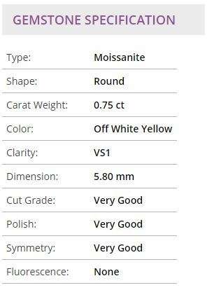 Beautiful 0.75 ct 5.80 mm Off White Yellow(GREYISH) color VS1 Round Cut Loose Moissanite