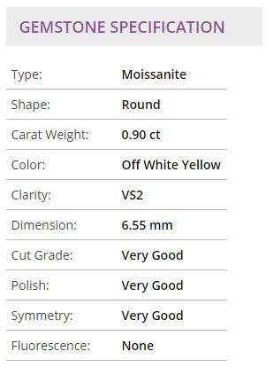 Beautiful 0.90 ct 6.55 mm Off White Yellow color VS2 Round Cut Loose Moissanite