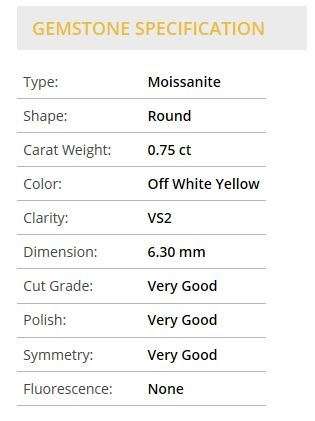 Beautiful 0.75 ct 6.30 mm Off White Yellow color VS2 Round Cut Loose Moissanite