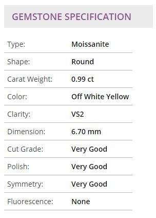 Beautiful 0.99 ct 6.70 mm Off White Yellow color VS2 Round Cut Loose Moissanite