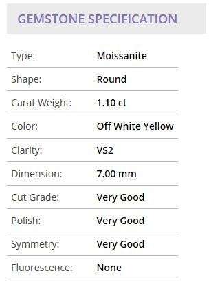 Beautiful 1.10 ct 7.00 mm Off White Yellow color VS2 Round Cut Loose Moissanite