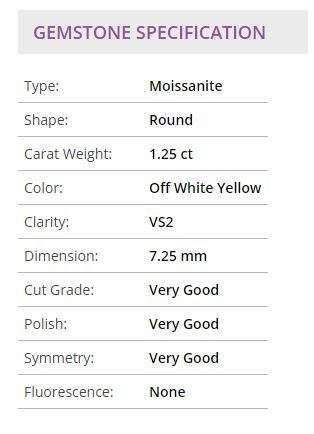 Beautiful 1.25 ct 7.25 mm Off White Yellow color VS2 Round Cut Loose Moissanite