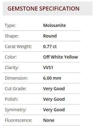 Beautiful 0.77 ct 6.00 mm Off White Yellow(Greyish tint) color Vvs1 Round Cut Loose Moissanite