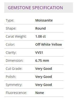 Beautiful 1.08ct 6.75 mm Off White Yellow color VVS1 Round Cut Loose Moissanite