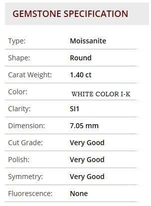 Beautiful 1.40 ct 7.05 mm White  color I-K Si1 Round Cut Moissanite