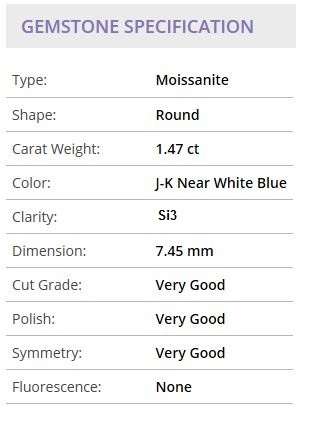 1.47 ct Si3 Round Off white/light blue Loose Moissanite
