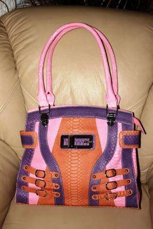 GUESS HANDBAG TAN, PINK AND PURPLE