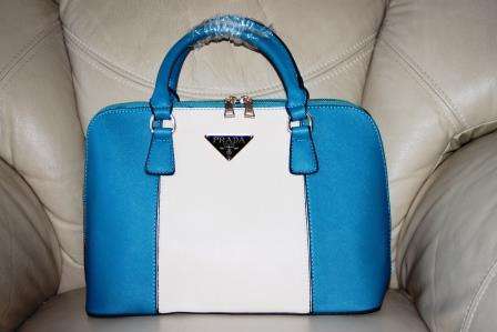 PRADA HANDBAG TERQUOISE AND WHITE ONLY 1 AVAILABLE