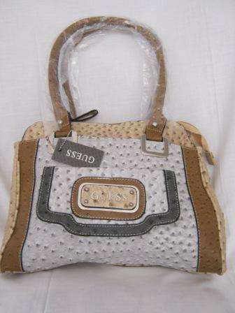 GUESS HANDBAG MOCH OSTRITCH SKIN 3 TONE BEIGE/BROWN/LIGHT AND DARK GREY (LARGE)