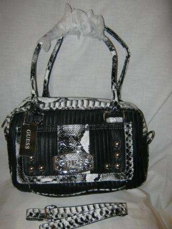 GUESS HAND BAG BLACK WITH WHITE AND GREY SNAKE SKIN PRINT (MEDIUM)