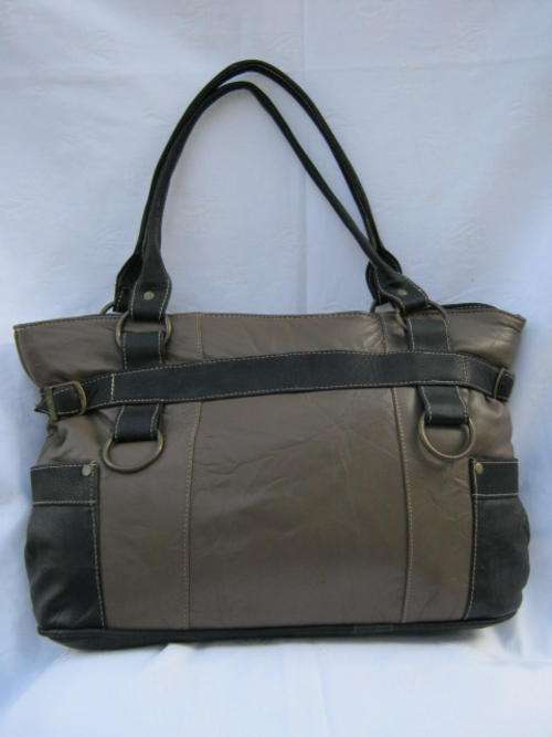 GENUINE LEATHER  KHAKI WITH BLACK HAND BAG