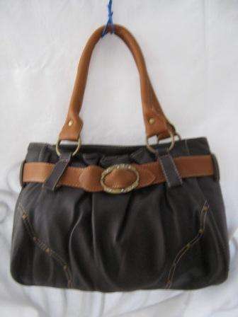 GENUINE LEATHER  DARK BROWN AND CAMEL HAND BAG