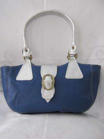 GENUINE LEATHER BLUE AND SILVER HAND BAG