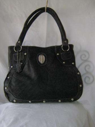LARGE GENUINE LEATHER  BLACK AND GREY (MARBLE) HAND BAG