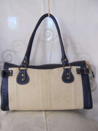 GENUINE LEATHER CREAM AND METALLIC BLUE HAND BAG (7 DAY MONEY BACK GUARANTEE)