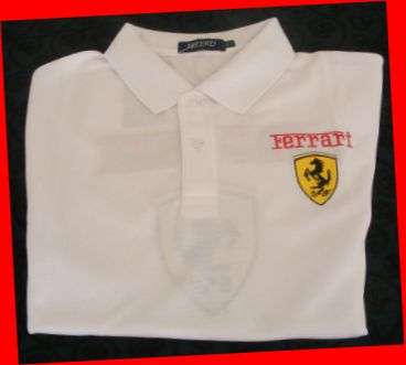 WHITE FERRARI POLO SHIRT : size: LARGE - SLIM FIT