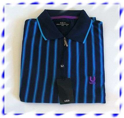 Navy Striped Uzzi Golf Shirt - Long Sleeve - XL slimfit