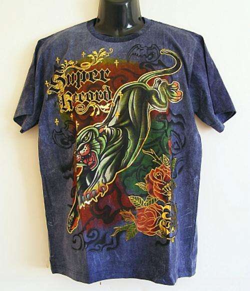 BLUE ACID WASH T-SHIRT BY SUPER RECORD: size: LARGE