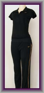 BLACK WITH GOLD DETAIL NIKE SUMMER TRACK SUIT - SIZE:XL (APROX SIZE 34)