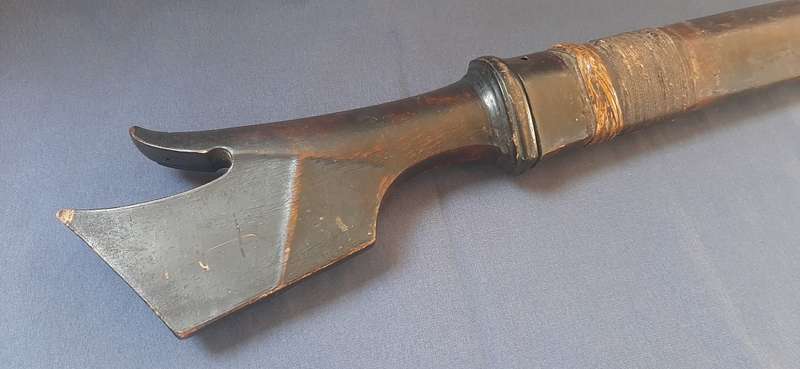 VINTAGE EASTERN DAMASCUS BLADE SWORD WITH WOODEN HANDLE AND SCABBARD