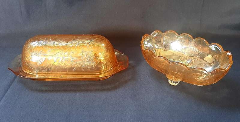 VINTAGE CARNIVAL BUTTER AND JAM DISH