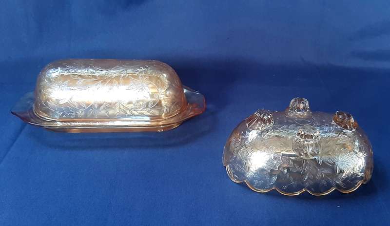 VINTAGE CARNIVAL BUTTER AND JAM DISH