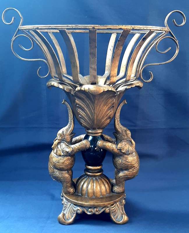 LARGE VINTAGE TABLE STAND DECORATED WITH ELEPHANTS