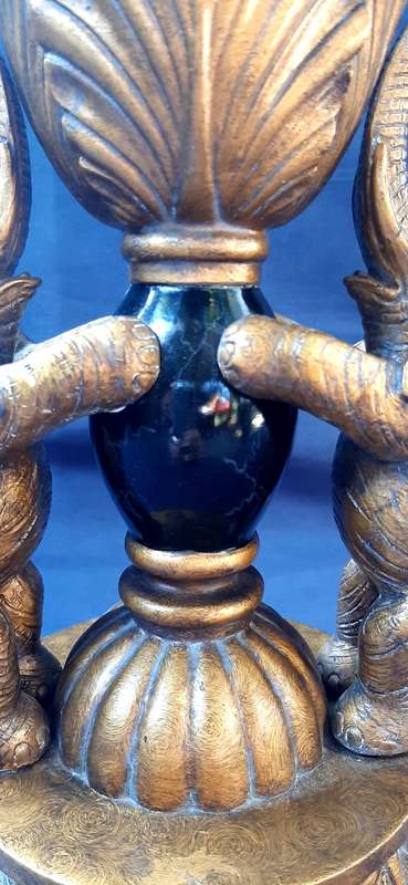 LARGE VINTAGE TABLE STAND DECORATED WITH ELEPHANTS