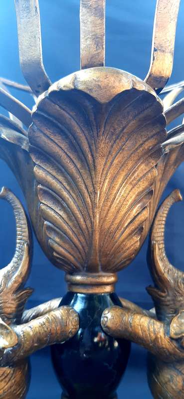 LARGE VINTAGE TABLE STAND DECORATED WITH ELEPHANTS