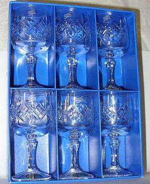 6 Lead crystal sherry glasses - made for Spoornet - as new boxed