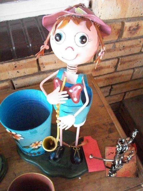 HUGE LOVELY IRON DOLL * LARGE FLOWER BUCKET  * COMBINE AND SAVE ON SHIPPING * LATE ENTRY