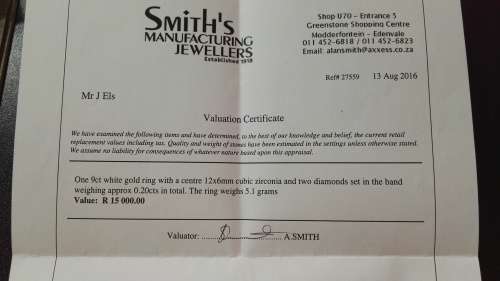 MASSIVE PRICE DROP!! One 9ct White Gold Ring & Two Diamonds! Amazing Deal! SEE VALUATION CERTIFICATE