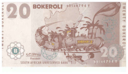 PARODY SOUTH AFRICAN BANK NOTES ON AUCTION!! PARODY SA NOTES FOR R1 CRAZY START!!