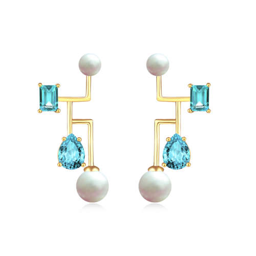 Apatite Topaz Pearl Simple Silver Earrings