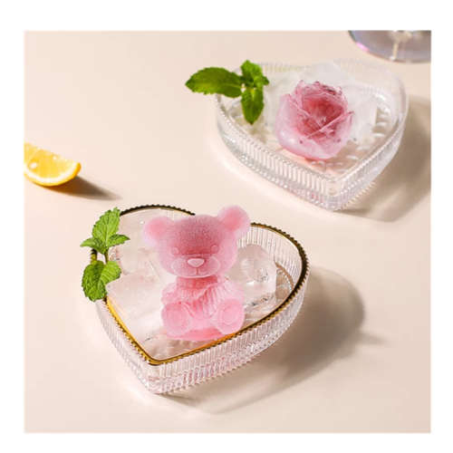 A set of two silicone ice boxes with roses and bears