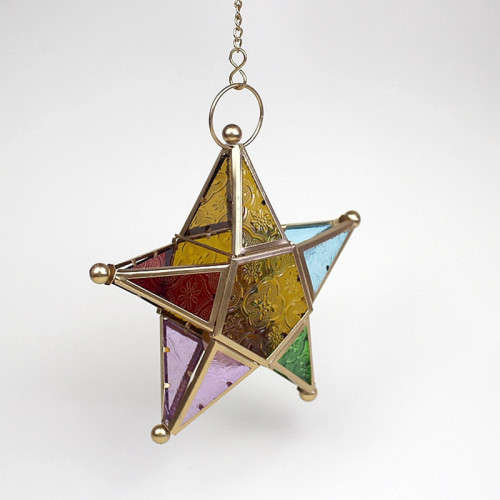 Moroccan Style Stained Glass Wind Lamp Candle Holder - Gold