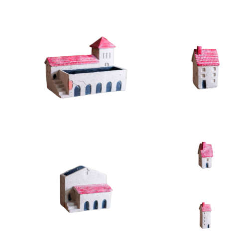Holy Island Cement House Set of Five Flower Pots and Ornaments