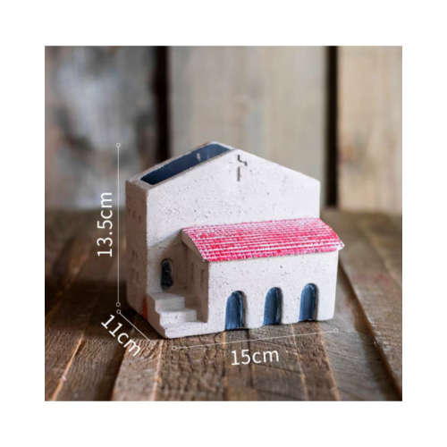 Holy Island Cement House Set of Five Flower Pots and Ornaments