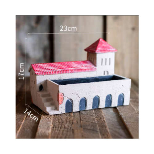 Holy Island Cement House Set of Five Flower Pots and Ornaments