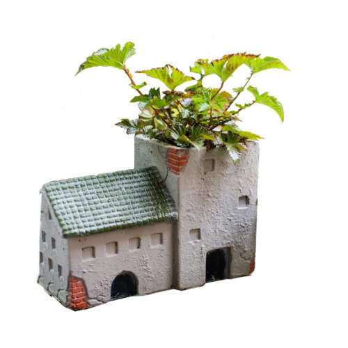 Holy Island Cottage Cement House Set of Four Flower Pots and Ornaments