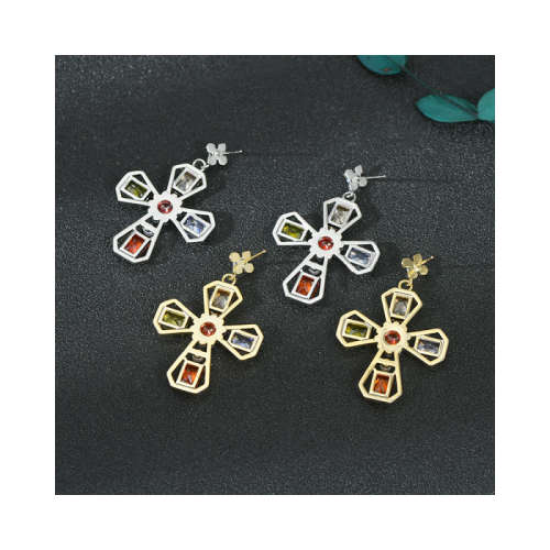 European style cross earrings - Gold