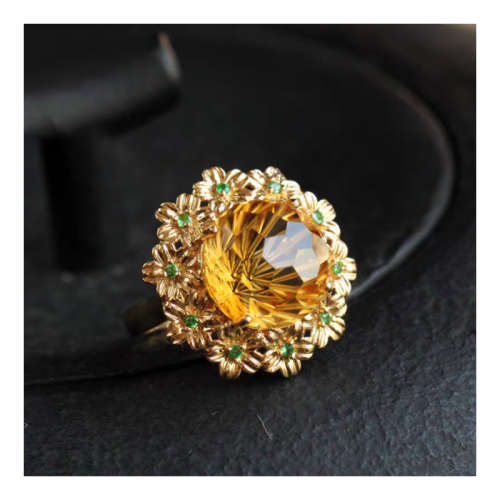 Adjustable Size Citrine Flower Open Ring
