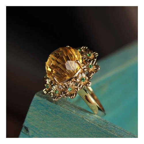 Adjustable Size Citrine Flower Open Ring