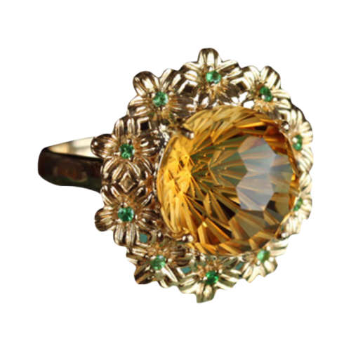Adjustable Size Citrine Flower Open Ring